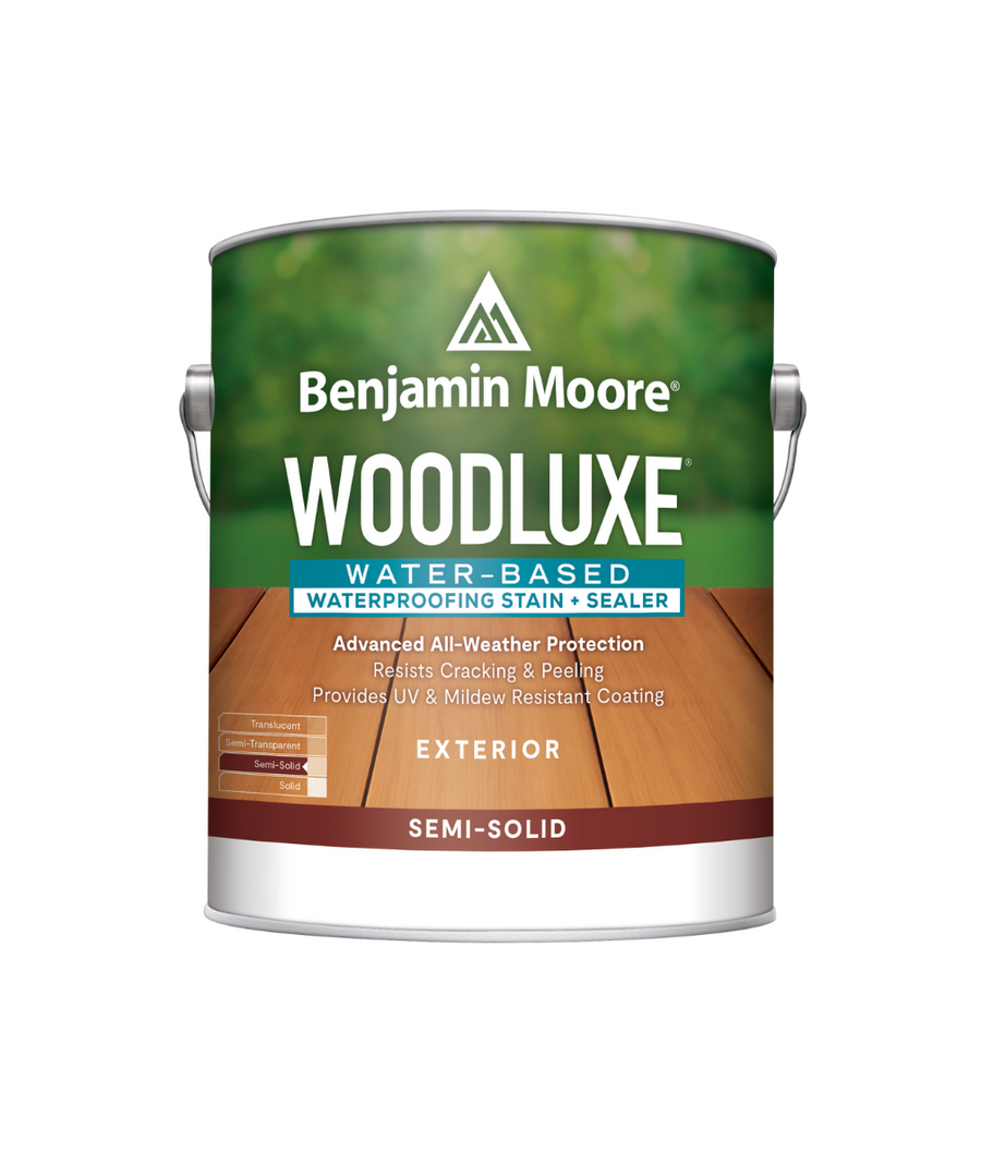 Benjamin Moore Woodluxe® Water-Based Semi-Solid Exterior Stain Half Pint Sample available at Colorize in Clifton Park, Queensbury and Niskayuna, NY.