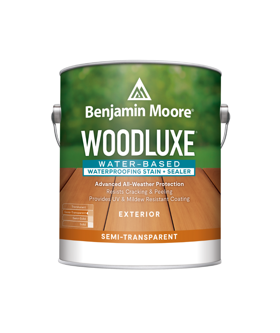 Benjamin Moore Woodluxe® Water-Based Semi-Transparent Exterior Stain Half Pint Sample available at Colorize in Clifton Park, Queensbury and Niskayuna, NY.